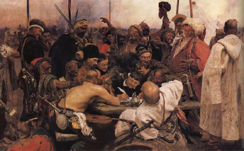 Ilya Repin The Zaporozhyz Cossachs Writting a Letter to the Turkish Sultan oil painting image